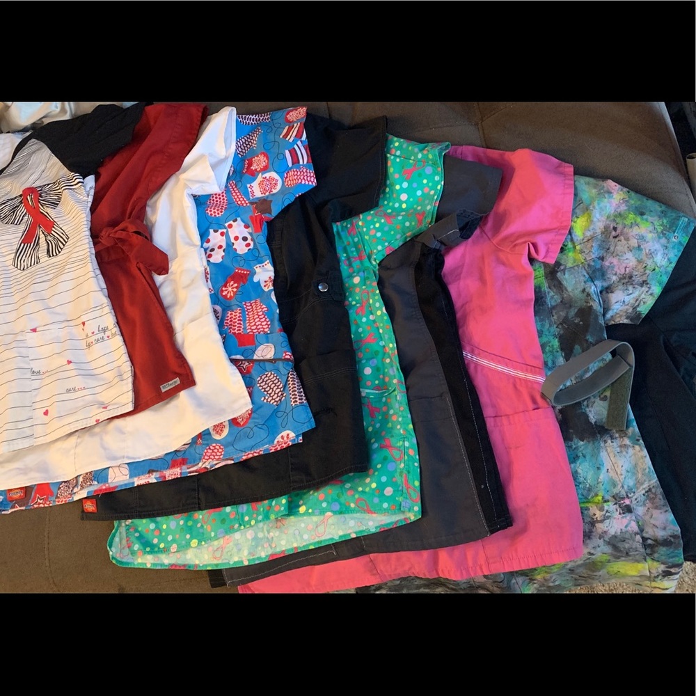 Ten scrub tops
